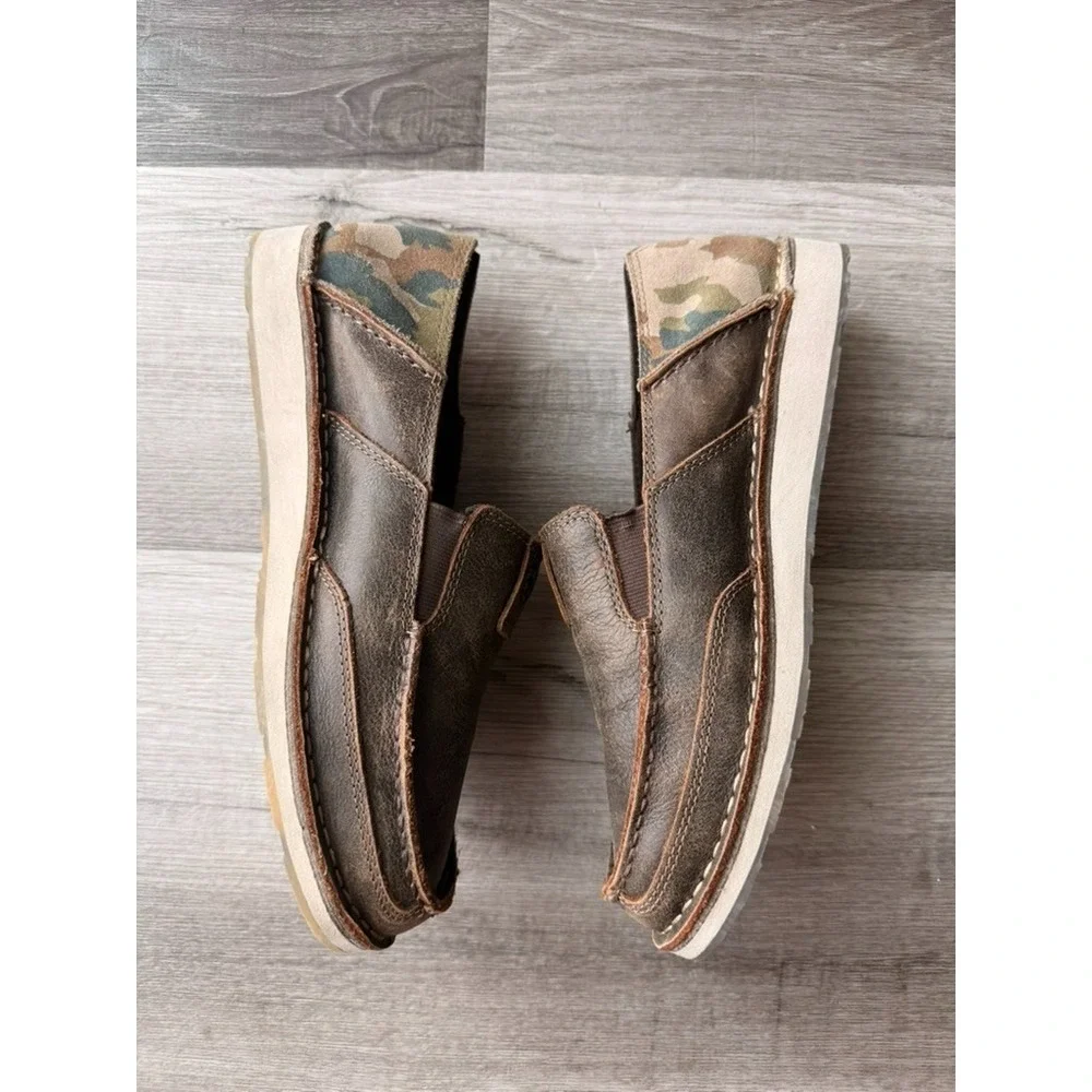 Ariat Cruiser Men 8EE Brown Leather Slip On Camo Heel Casual Loafer Shoe‎